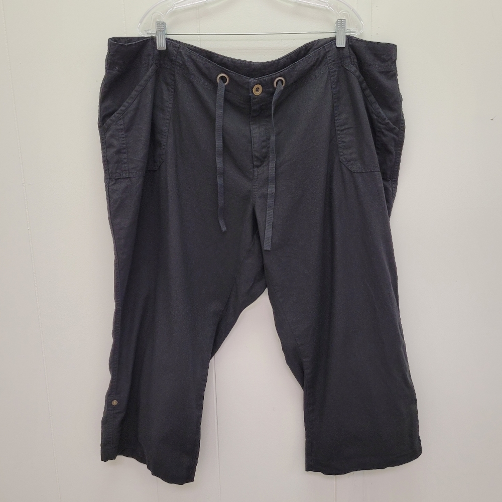 Maurices Tab Roll Leg Linen Cotton Blend Capri
